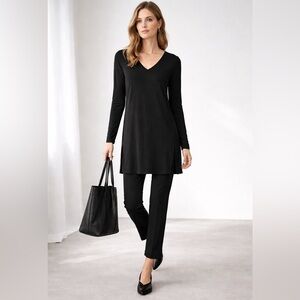 Eileen Fisher Black Silk Long Sleeve Tunic Dress Small